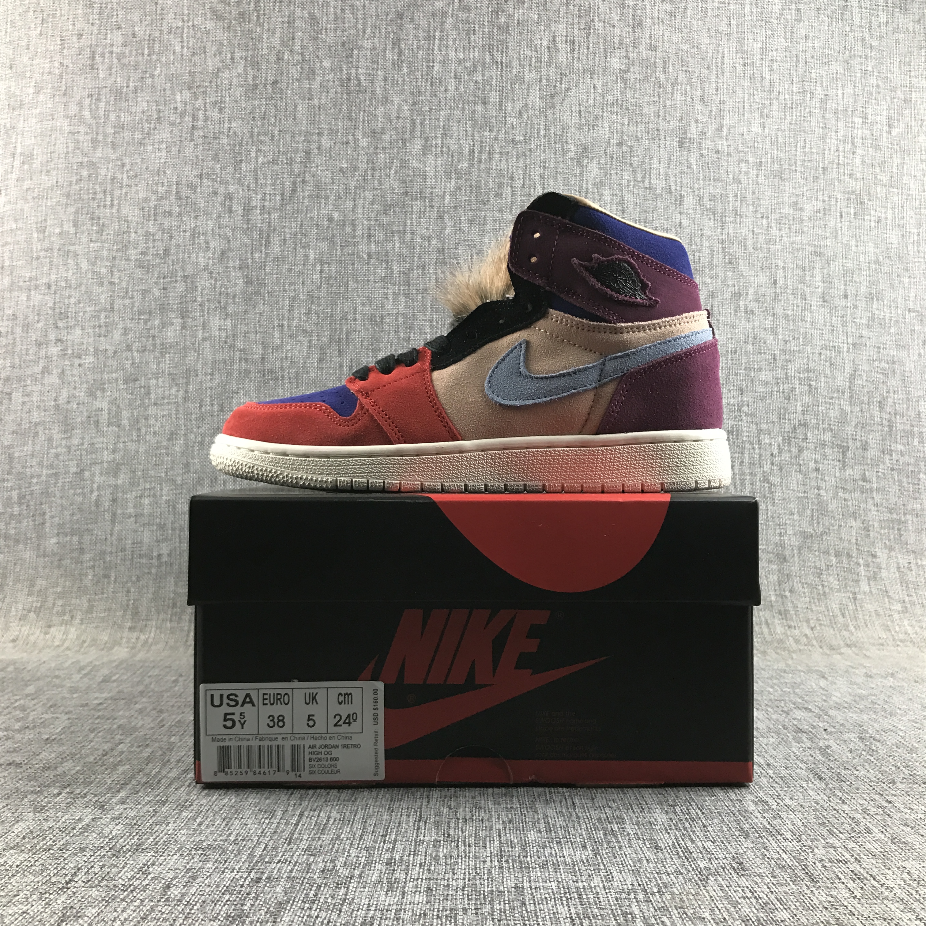 Women Air Jordan 1 Wool Red Blue Brown Shoes